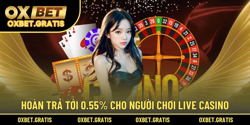 Hoàn trả tới 0.55% cho người chơi live casino